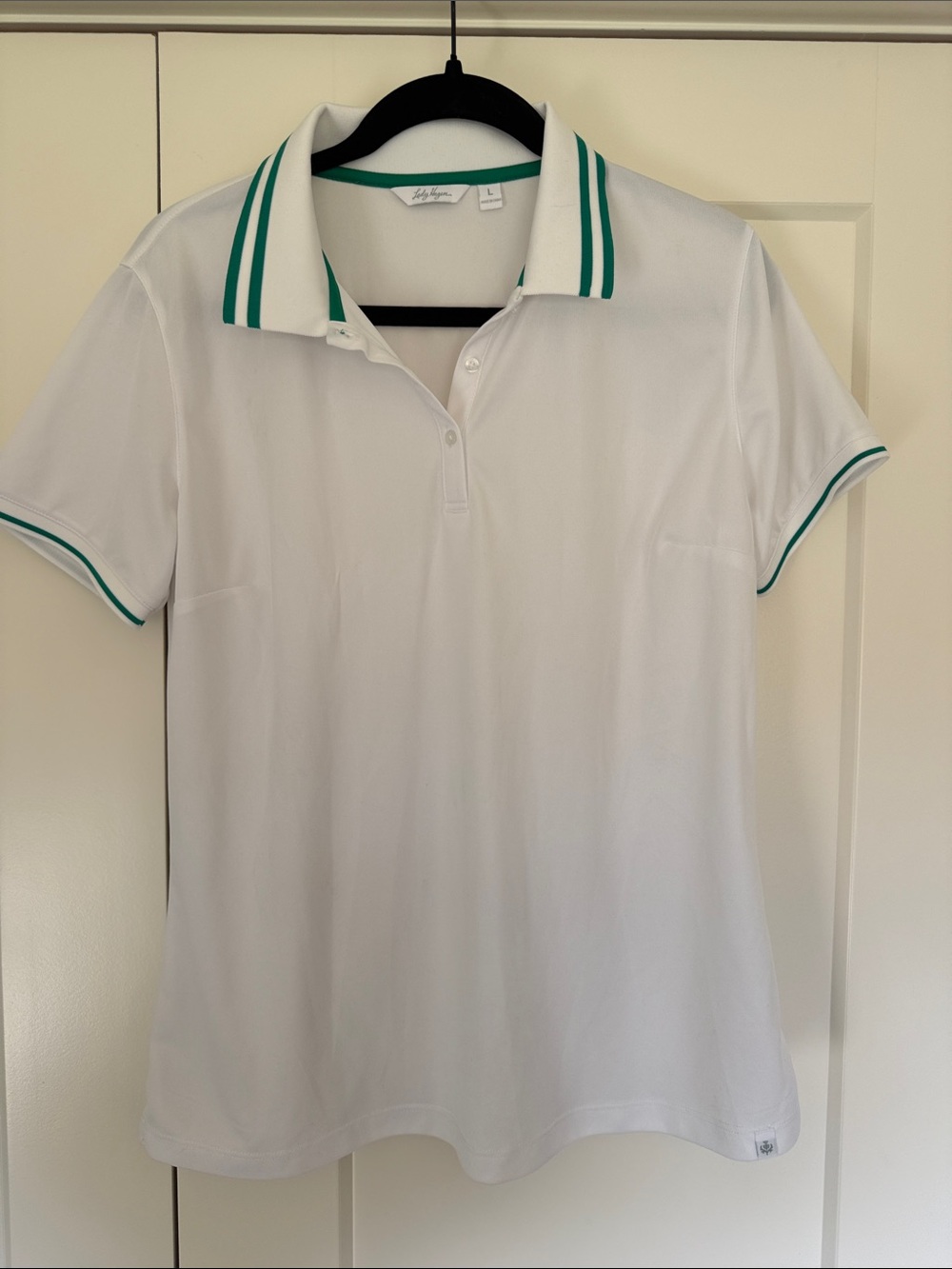 Lady Hagen White Polo Tee with Green Trim